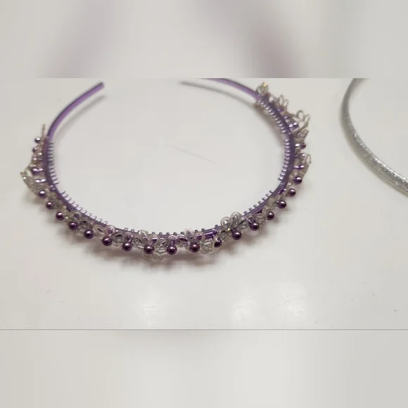 Set Of 2 purple floral bead and silver glitter headband. - Picture 5 of 6
